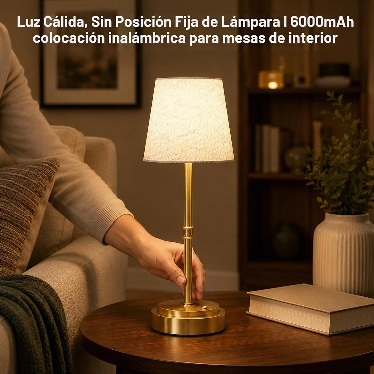 Lámpara de mesa inalámbrica recargable, mesita de noche a mesa auxi...