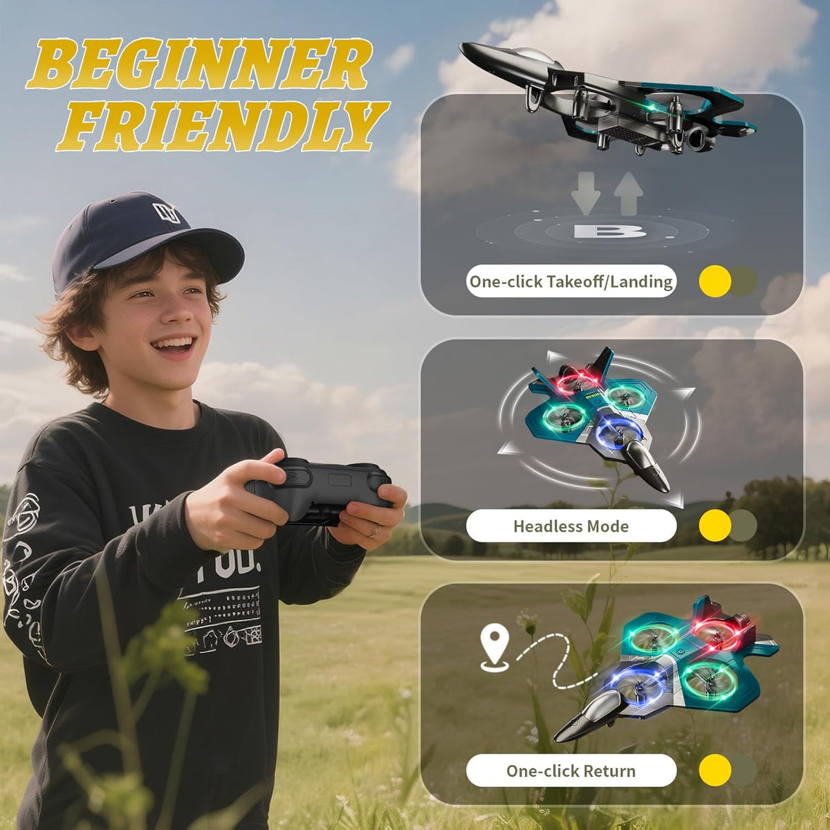 4DRC Aviones RC para niños y adultos, verde, 4 baterías con estuche...