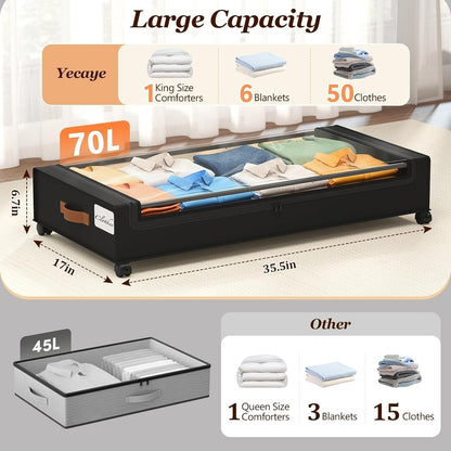 Yecaye Almacenamiento debajo de la cama de 70 L con ruedas, paquete...