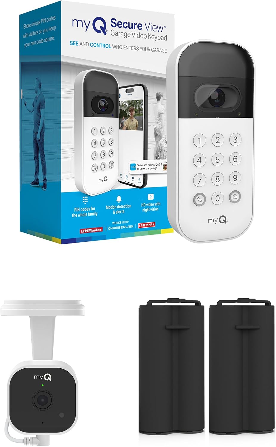 myQ - Kit de inicio inteligente de garaje: teclado de video para pu...