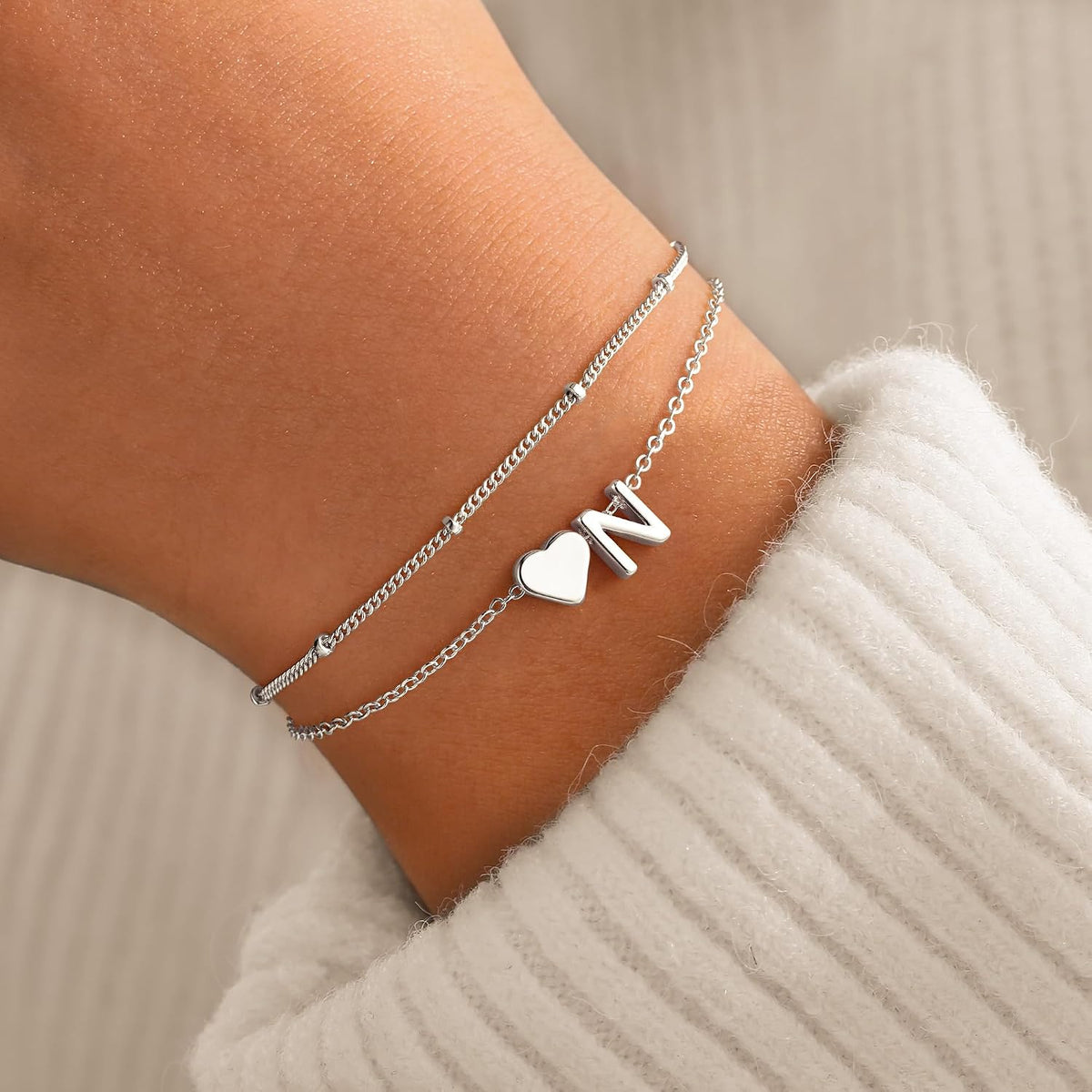 M MOOHAM Pulseras de oro con inicial de corazón para mujer, pulsera...
