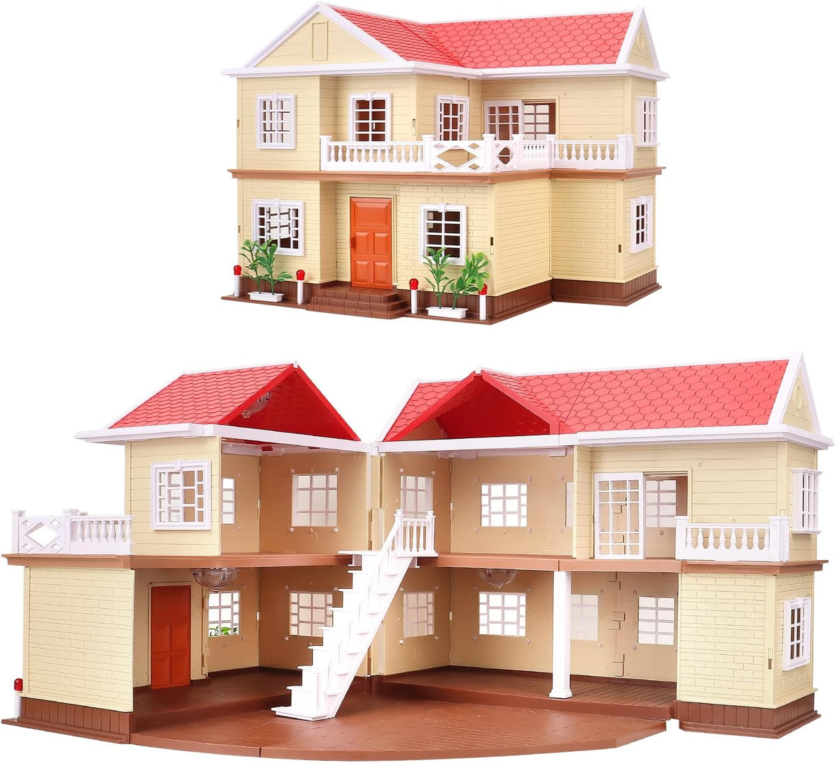 Set de casa de cabaña familiar acogedora, casa de muñecas con muebl...