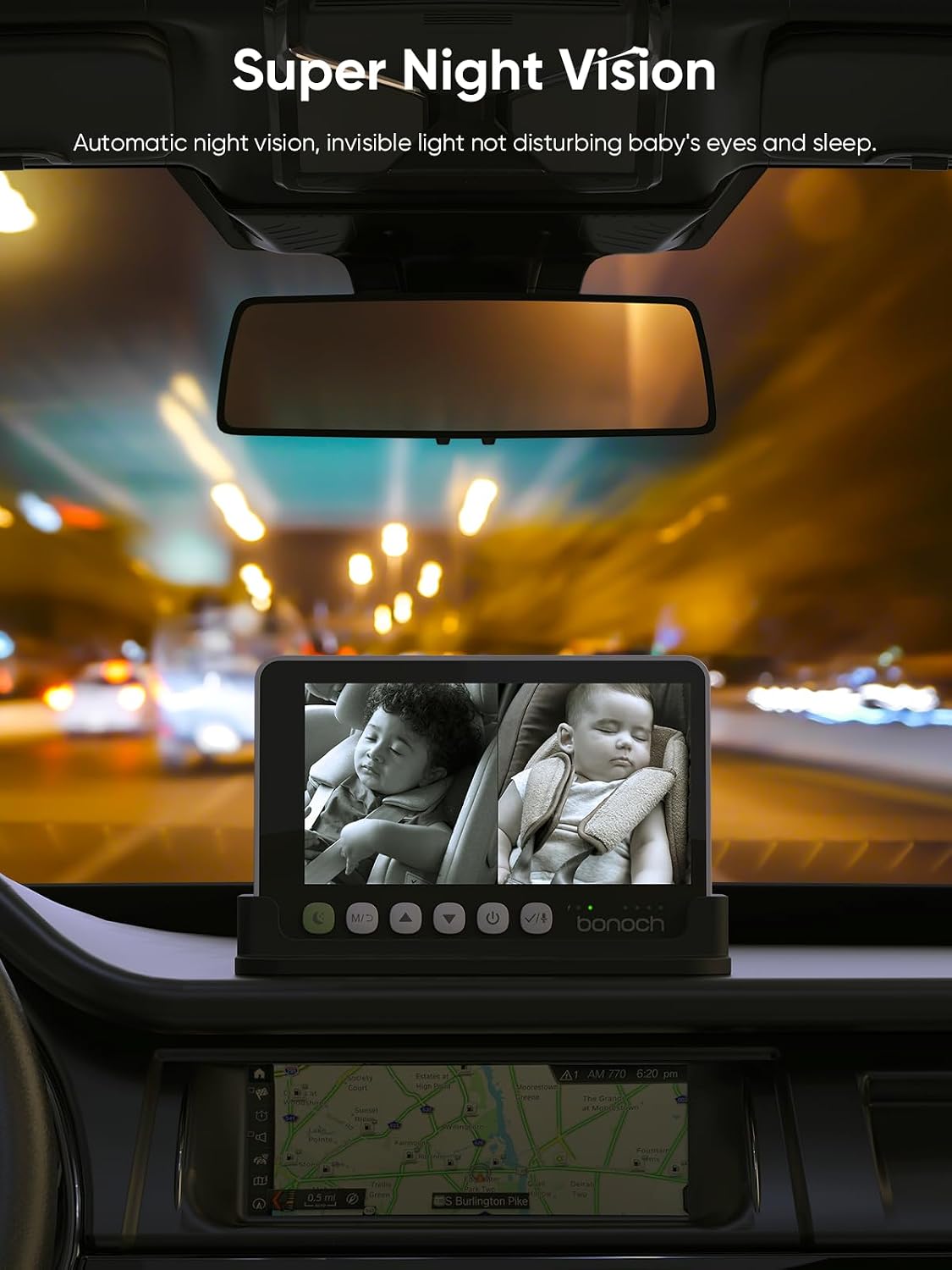 bonoch Cámara de coche de bebé de 5 "1440P para 2 niños, vista...