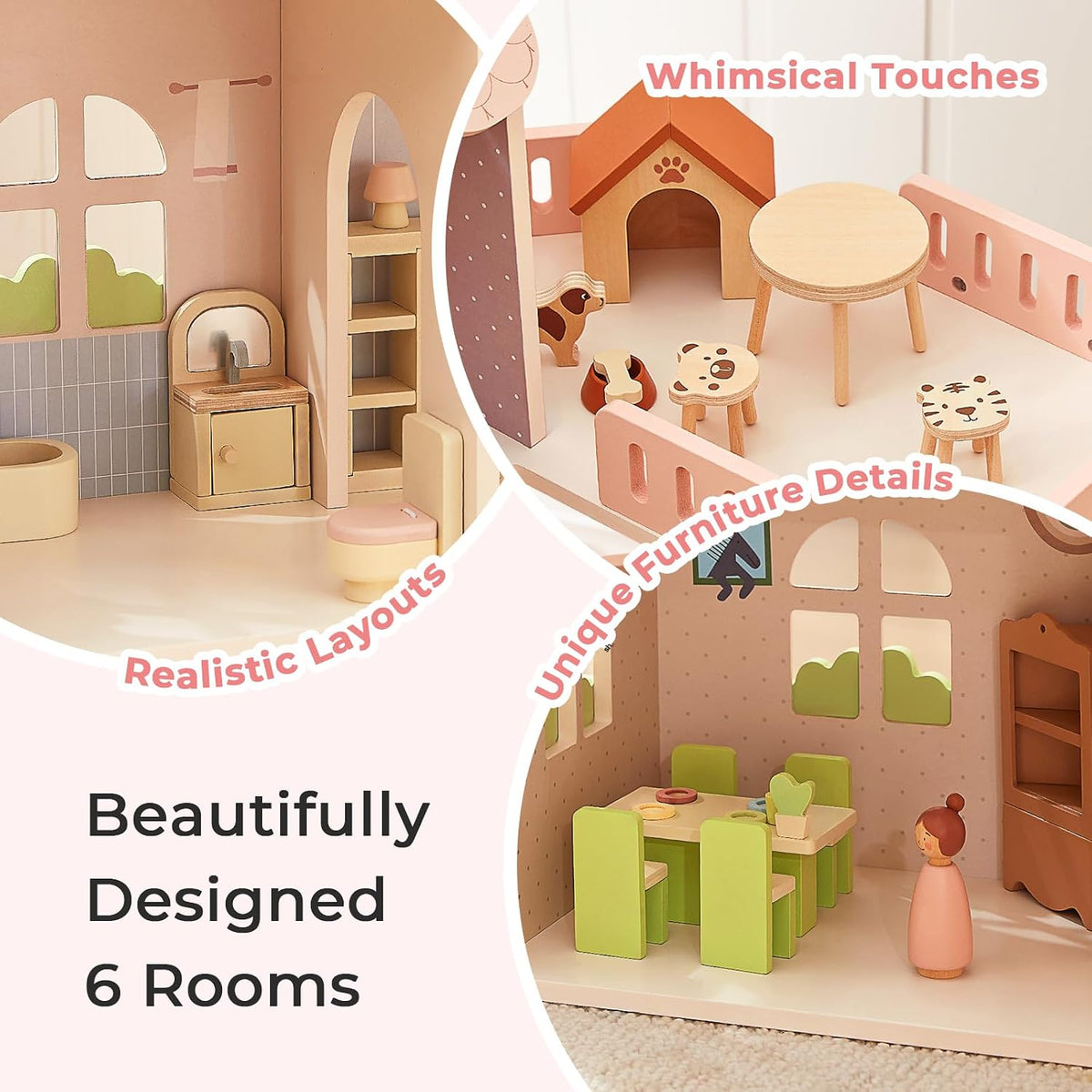 OOOK - Casa de muñecas de madera con 60 piezas de accesorios y mueb...