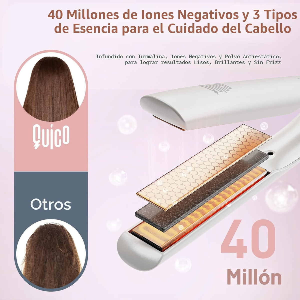 Plancha de pelo Quico, plancha y rizador de doble voltaje de 100-24...