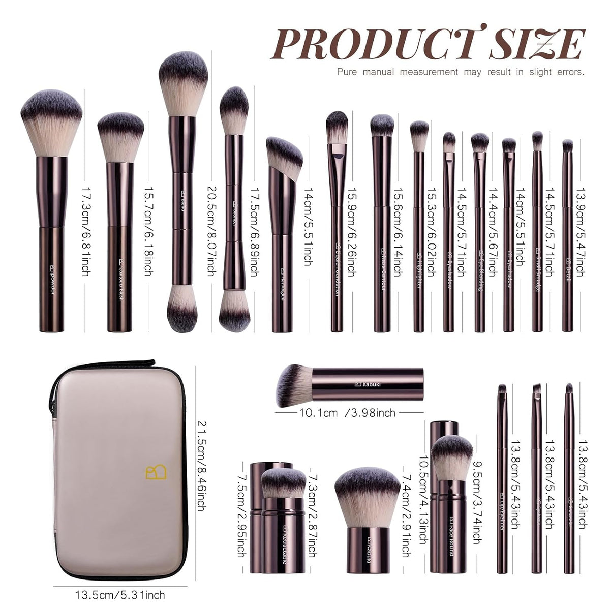 BS-MALL Brocha de maquillaje profesional con estuche de viaje, incl...