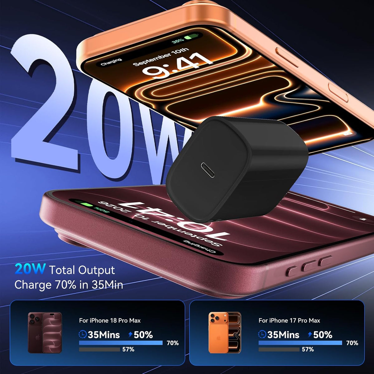 Teléfono 18 17 16 Pro Max Cargador Carga Rápida, 20W Teléfono Duo U...