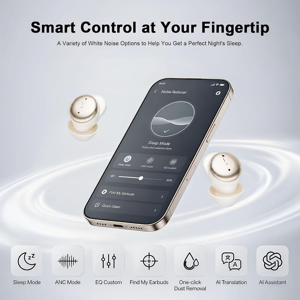 Mudtun Auriculares para dormir de lado, Bluetooth 6.0 Mini auricula...