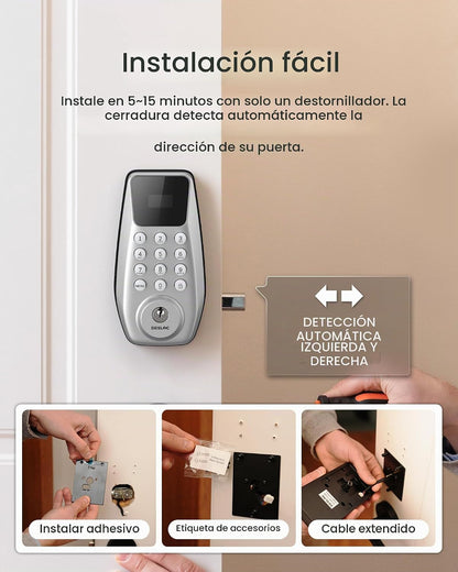 DESLOC Cerradura de puerta de entrada sin llave C100 con juego de m...