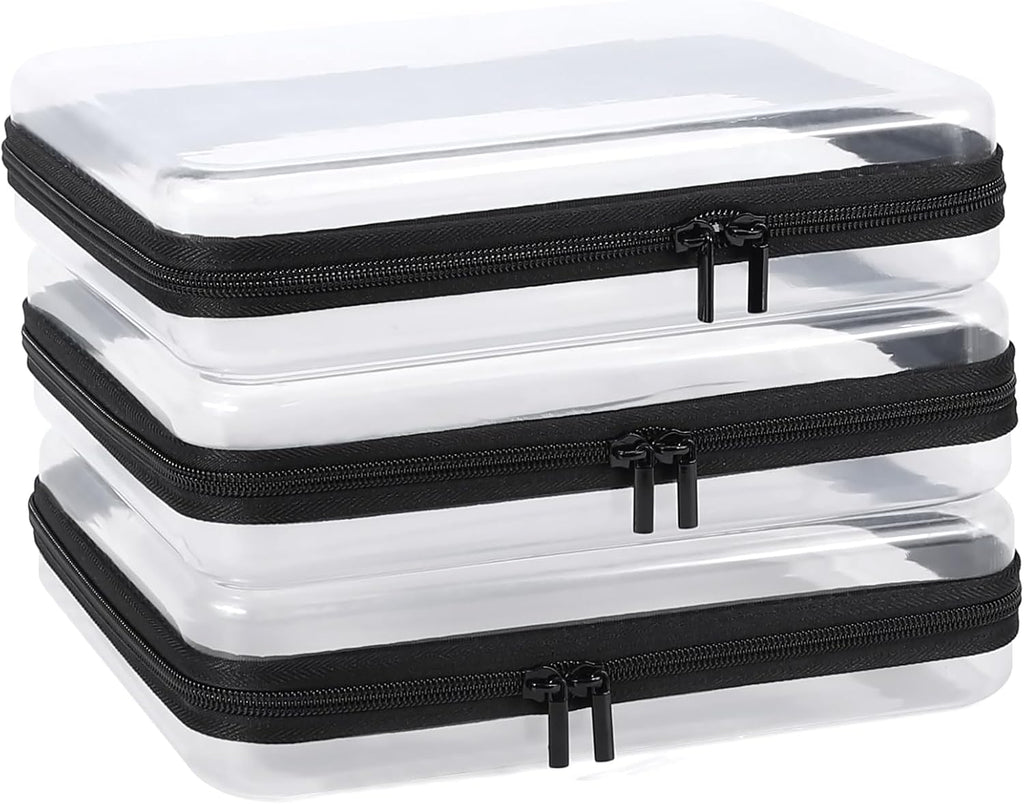 YOPCDJ Paquete de 3 fundas rígidas transparentes con cremallera, bo...