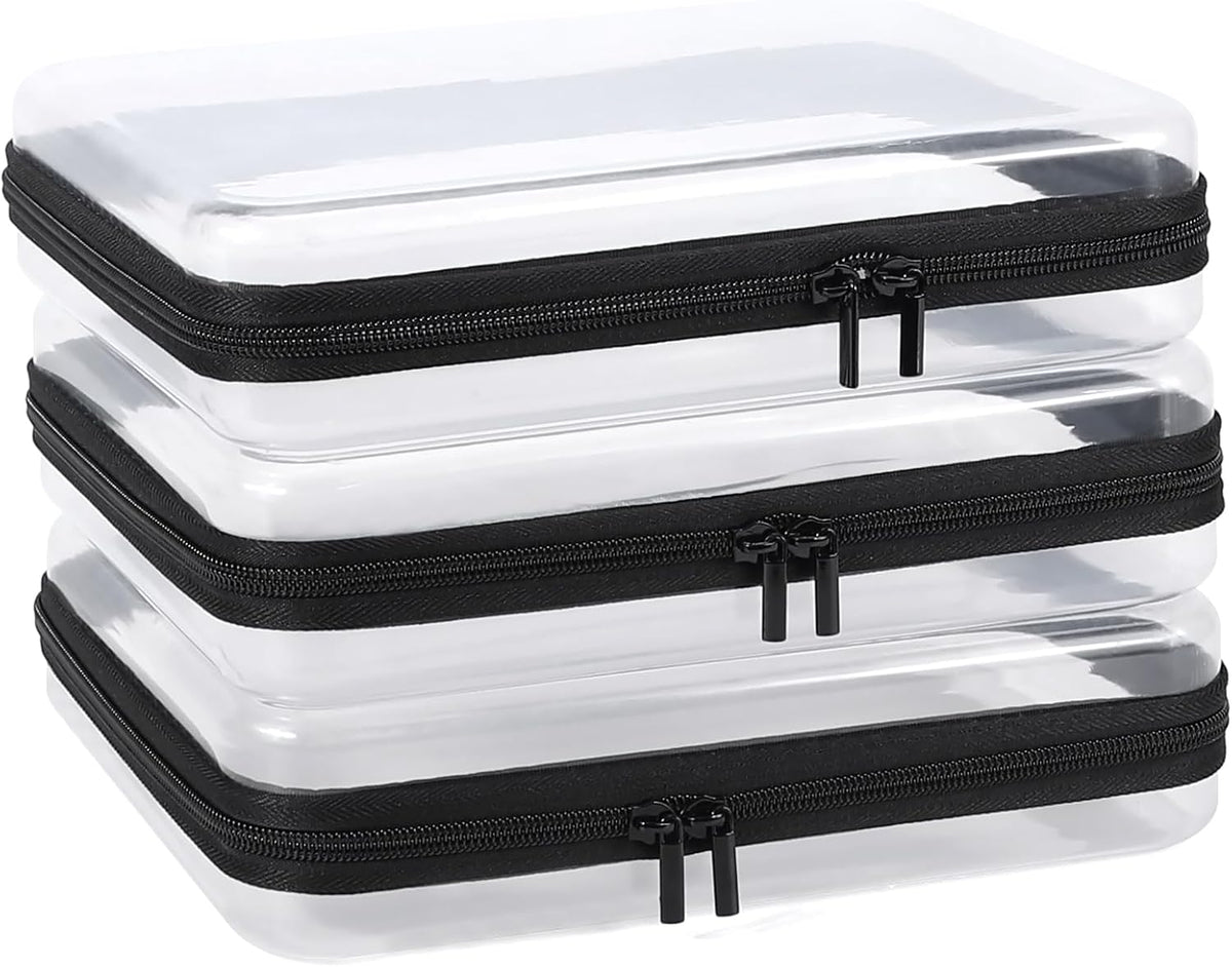 YOPCDJ Paquete de 3 fundas rígidas transparentes con cremallera, bo...