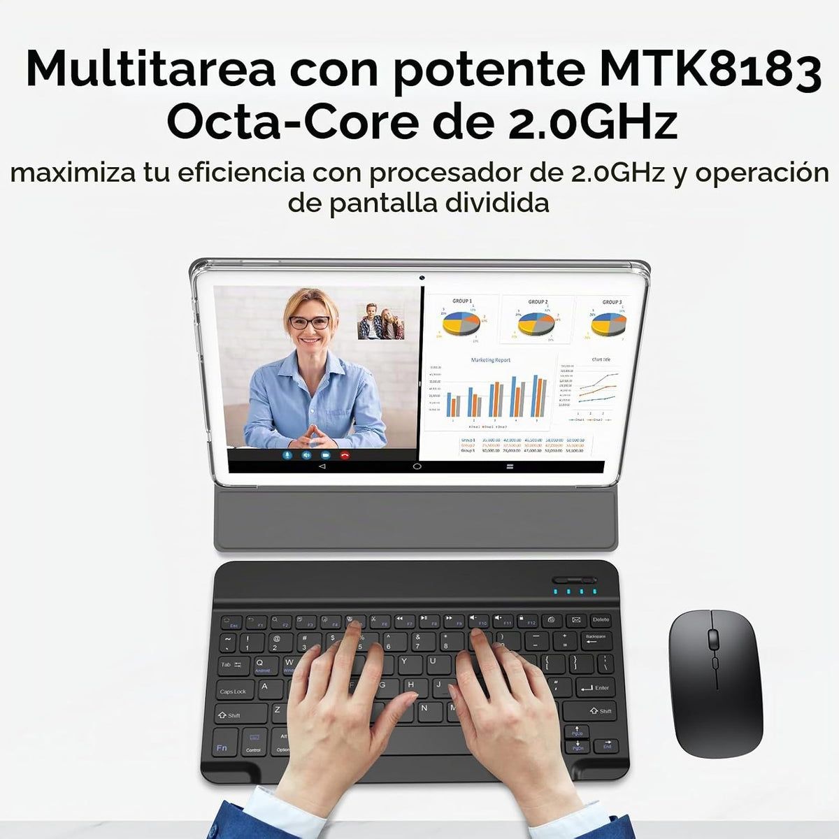 Tablet Android de 10 pulgadas, 16 GB + 128 GB, 2 en 1 plateado con...