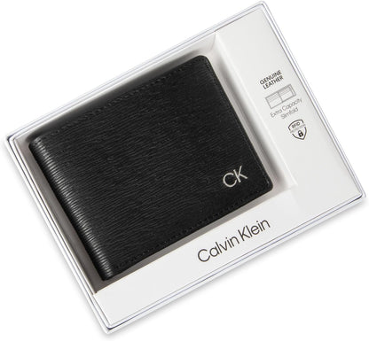 Calvin Klein Billetera plegable minimalista de piel RFID para hombr...