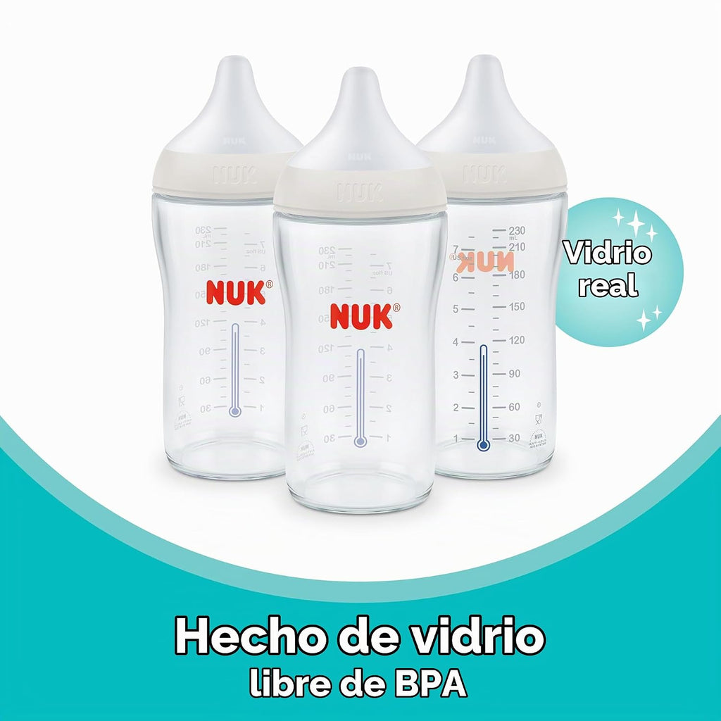 NUK Perfect Match - Biberón de cristal de transición natural, 8 onz...