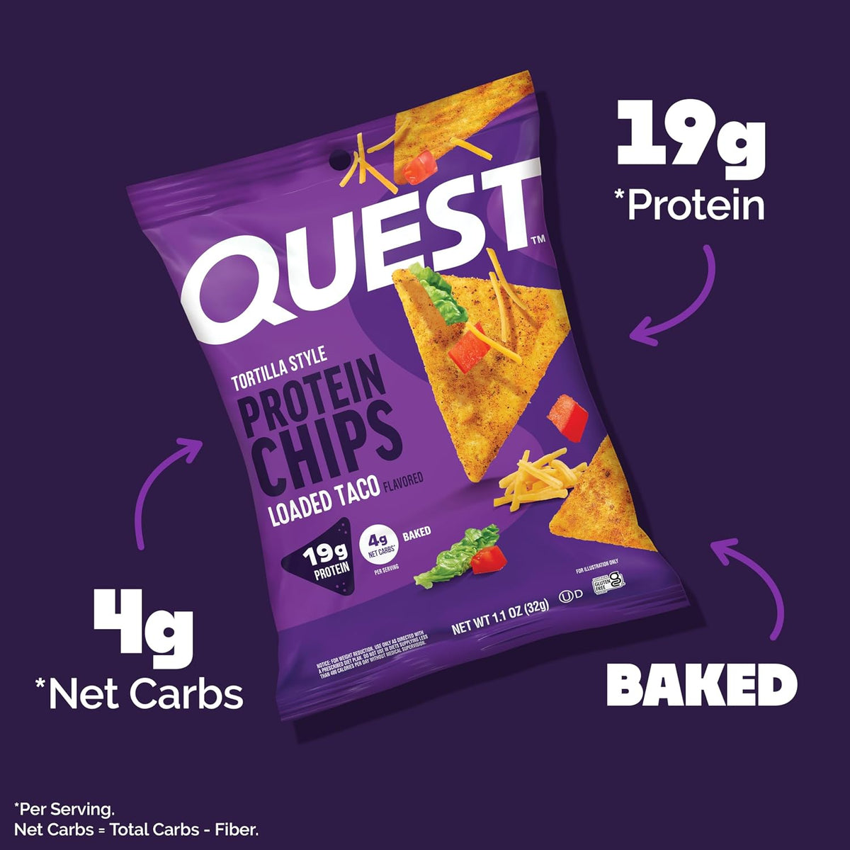 Quest Nutrition Loaded Taco Tortilla Style Chips de proteína, 1.1 o...