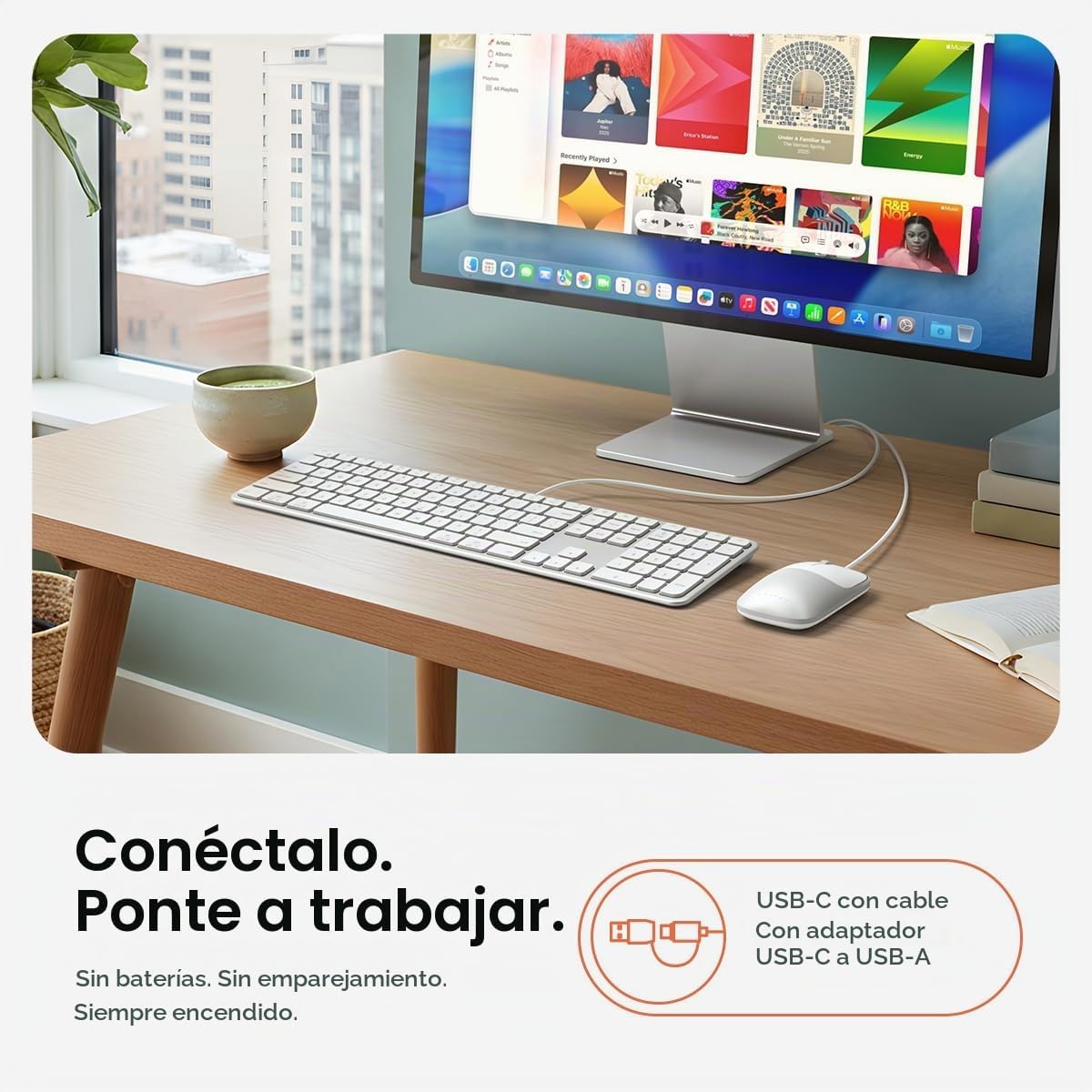 Satechi Slim CLX3 - Combo de teclado y mouse con cable, USB-C, colo...