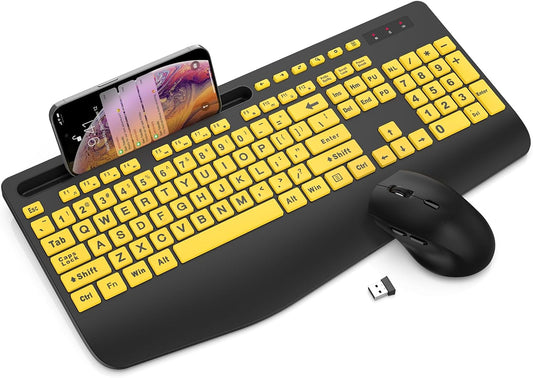 Combo de teclado y mouse inalámbricos: teclado ergonómico de impres...