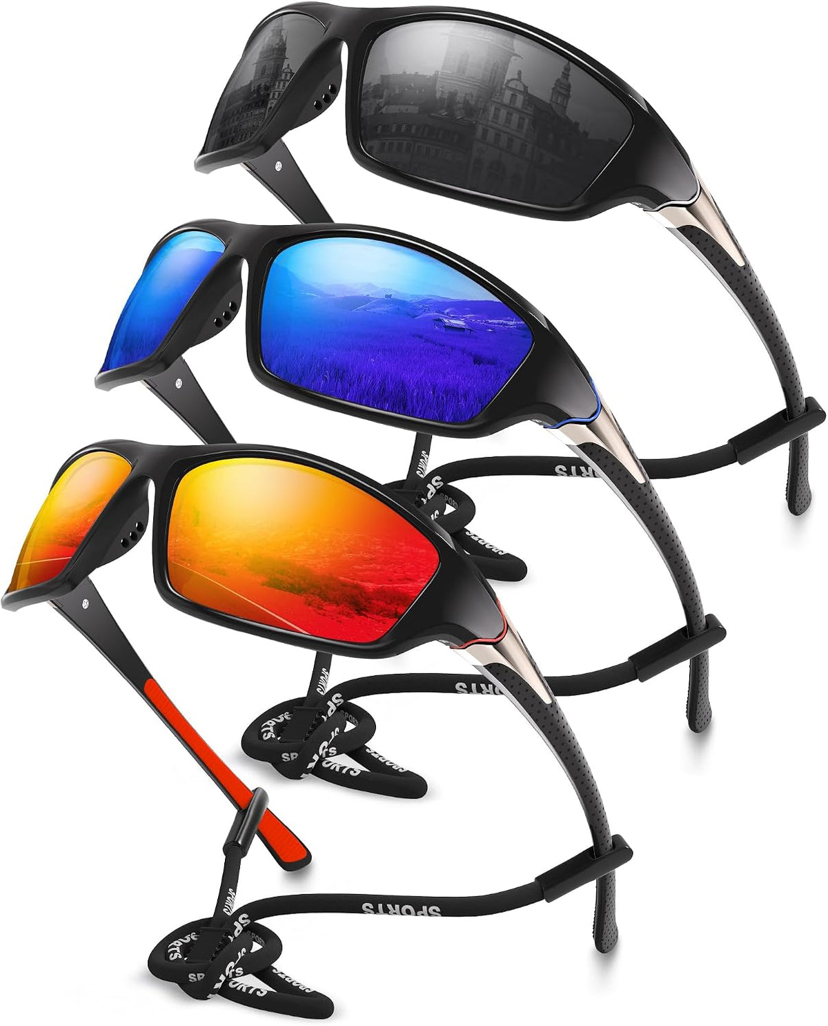 Foliful Paquete de 3 lentes de sol deportivos polarizados para homb...