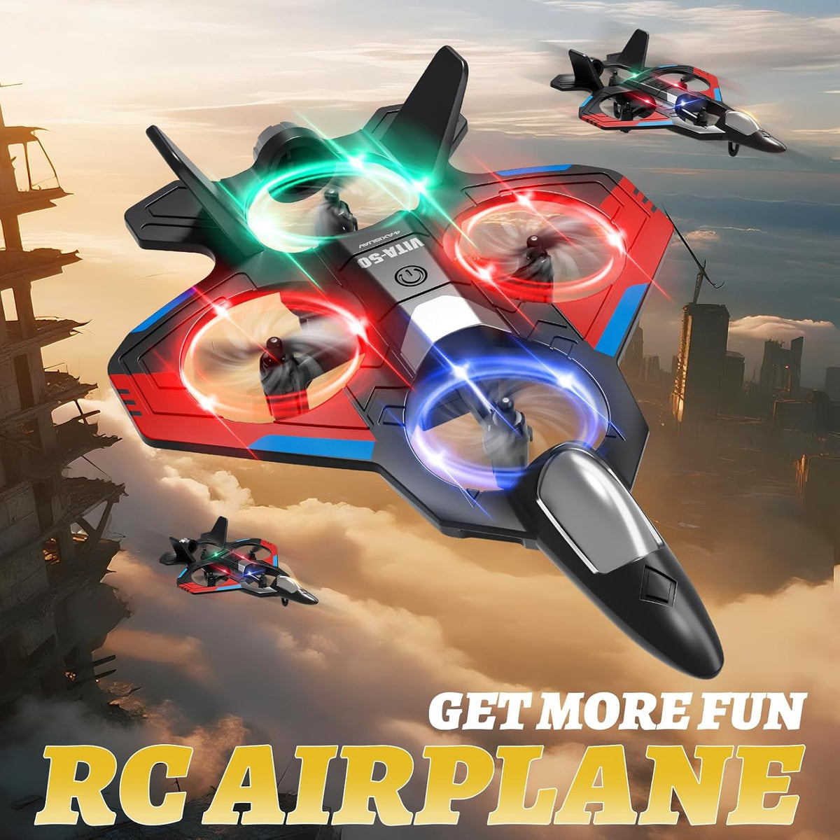 4DRC Aviones RC para niños y adultos, rojo, 4 baterías con estuche...