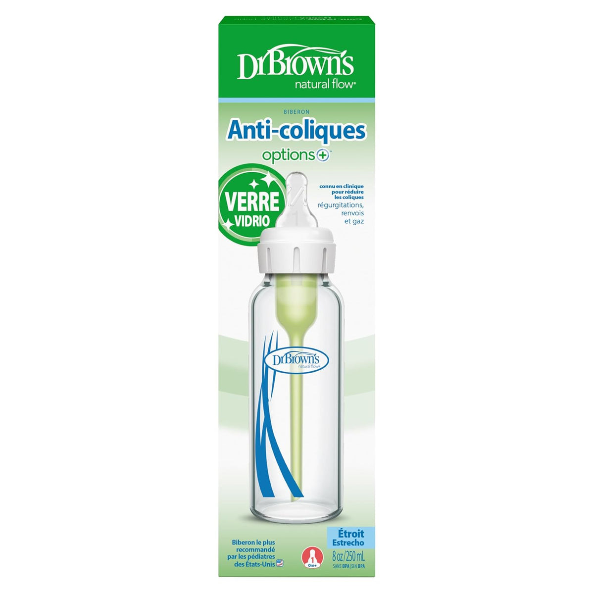Dr. Brown's Anti-Colic Options+ - Biberón de vidrio estrecho |...