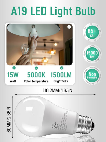 Paquete de 24 bombillas LED equivalentes a 100 W, A19 5000K luz bla...