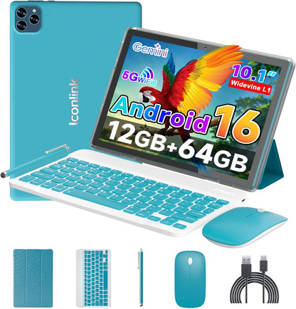 ICONLINK - Tablet Android 16 de 10 pulgadas, 12 (3+9) GB RAM+64GB R...