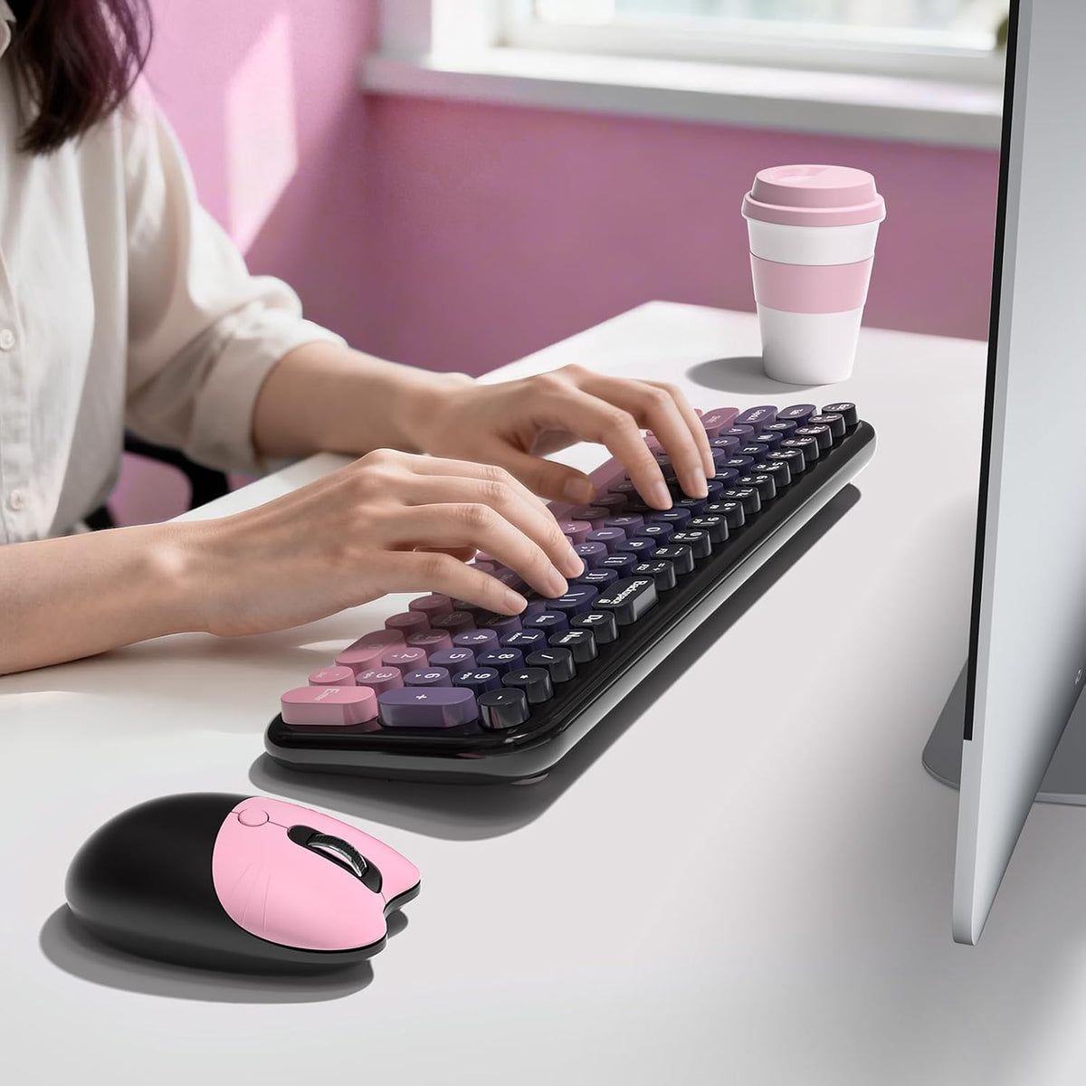 MOFII Combo de teclado y mouse inalámbricos, máquina de escribir co...