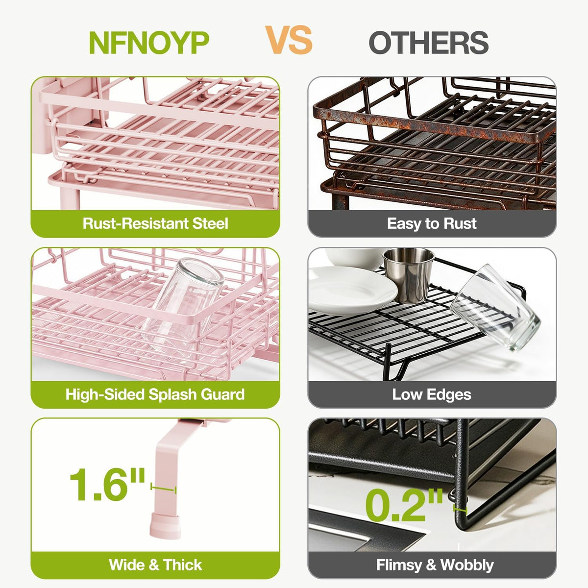 Nfnoyp Rejilla para secar platos expandible de 2 niveles, encimera...