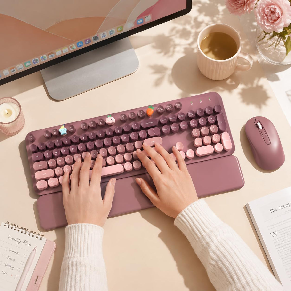 Combo de teclado y mouse inalámbricos, reposamuñecas magnético, ros...