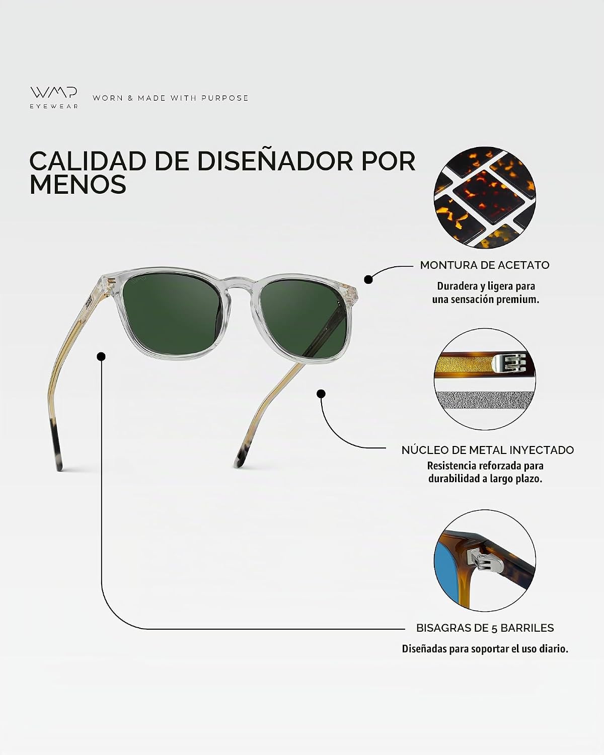 WMP Eyewear - Gafas de sol polarizadas modernas y redondas para hom...