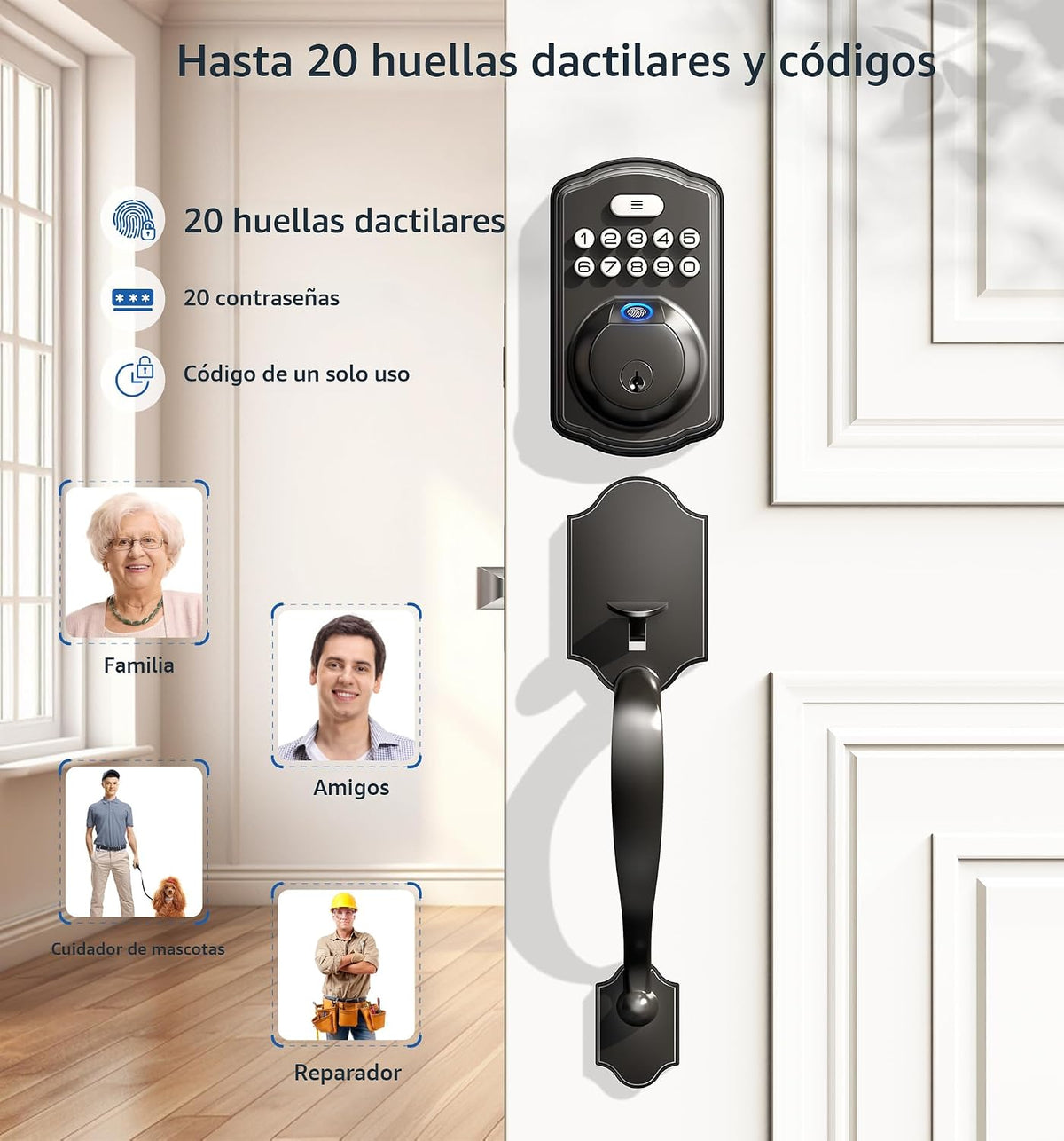 Veise KS02D Cerradura de cerrojo de huella digital con asa, negro m...