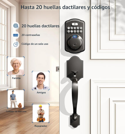 Veise KS02D Cerradura de cerrojo de huella digital con asa, negro m...