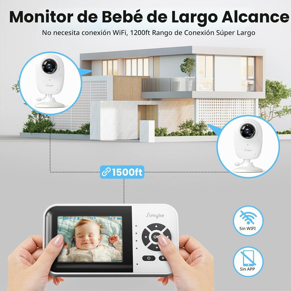 Simyke Monitor inteligente para bebé con 2 cámaras y audio, aplicac...