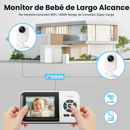 Simyke Monitor inteligente para bebé con 2 cámaras y audio, aplicac...