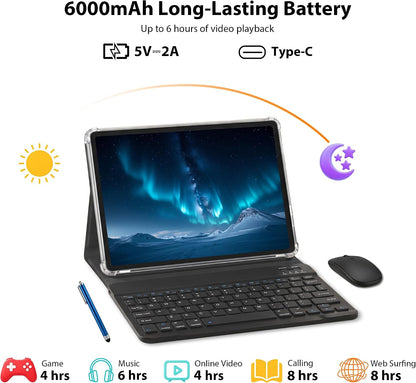 NextCheer Tablet Android 16 de 10.1" con teclado, 30 GB de RAM...