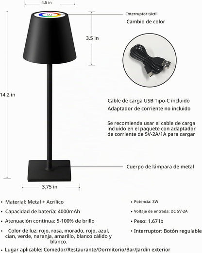 KDG Paquete de 2 lámparas de mesa inalámbricas, atenuación continua...