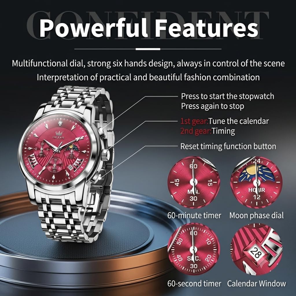 OLEVS Relojes para hombre Relojes de cronógrafo de fácil lectura lu...