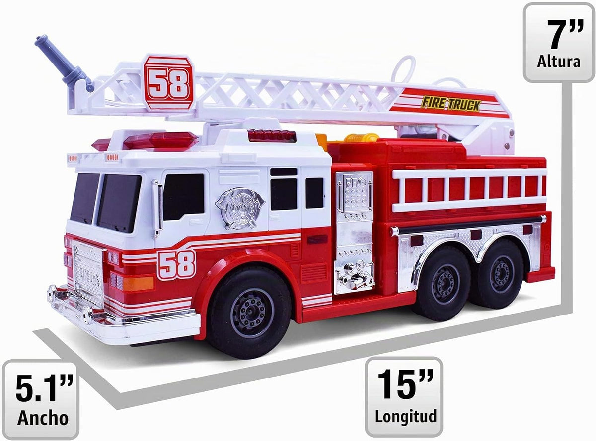 VEBO Camión de bomberos motorizado con luces, sonido de sirena, bom...
