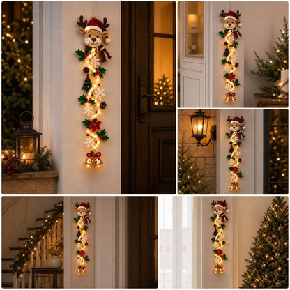 Colgante de puerta de Navidad con muñeco de nieve iluminado, cálido...