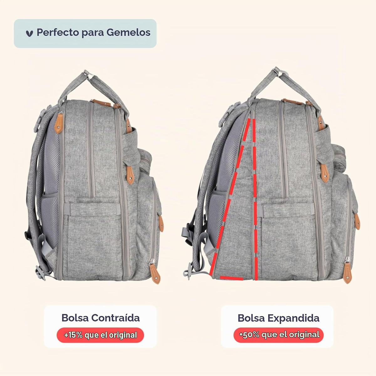 BabbleRoo Mochila para Pañales Extra Grande, Mochila de Bebé Expand...
