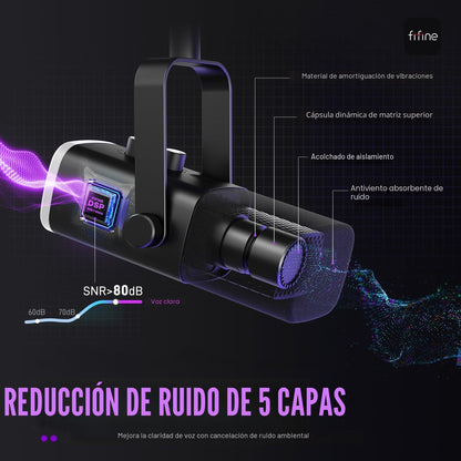 FIFINE AmpliGame AM8 USB\/XLR Micrófono dinámico para transmisión d...