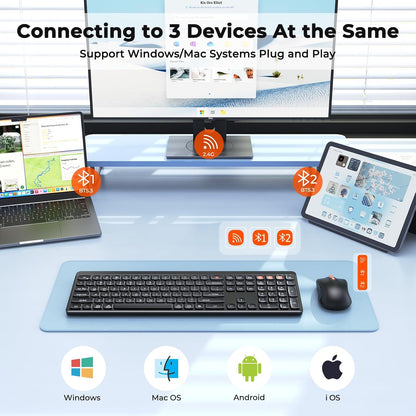 MEETION Combo de teclado y mouse Bluetooth, multidispositivo silenc...