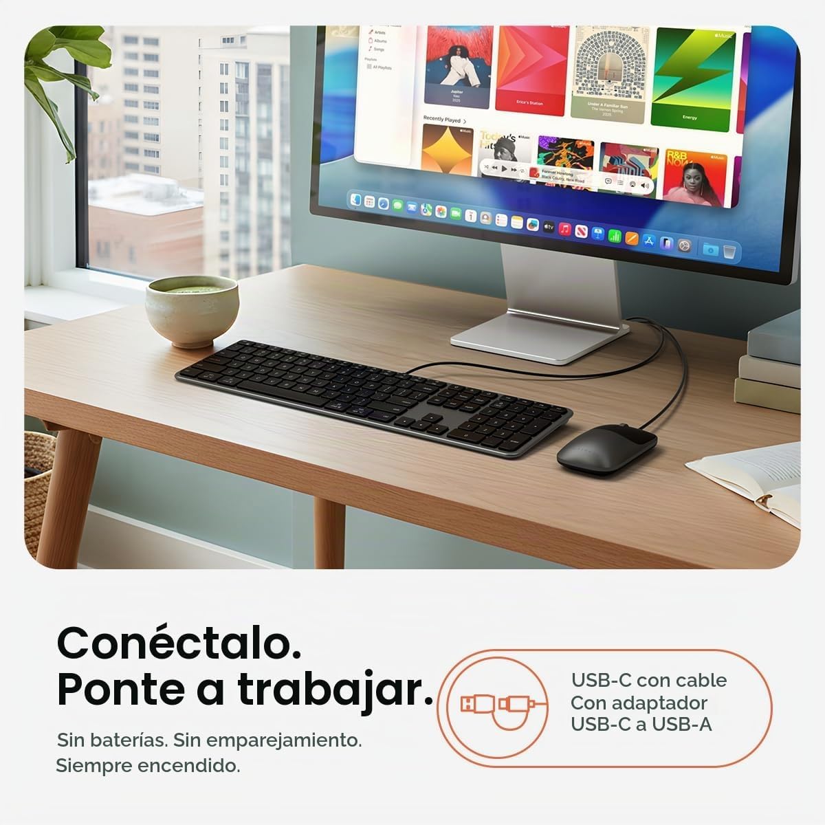Satechi Slim CLX3 Combo de teclado y mouse con cable, USB-C, negro...