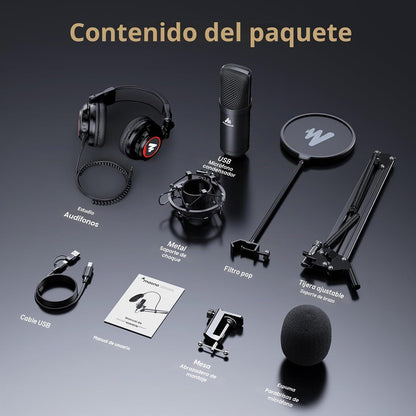 MAONO AU-A04H Kit de micrófono USB con auriculares para PC, podcast...