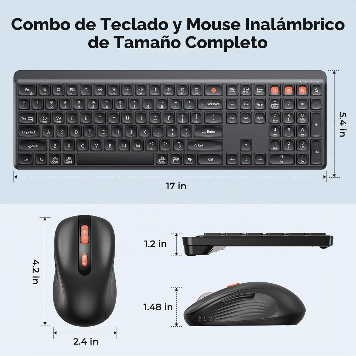 MEETION Combo de teclado y mouse Bluetooth, multidispositivo silenc...