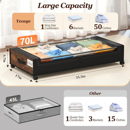 Yecaye Almacenamiento debajo de la cama con ruedas, paquete de 2 ca...