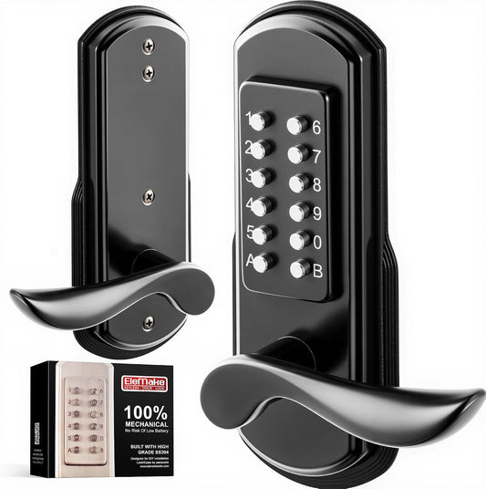 Elemake Cerradura de puerta sin llave con teclado, cerradura de pue...