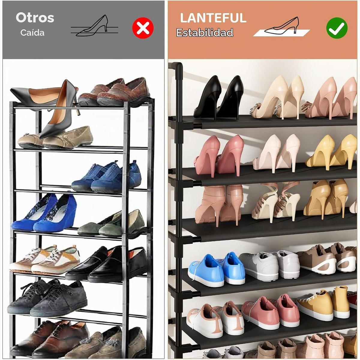 LANTEFUL Zapatero de 11 niveles alto con capacidad para 55 pares de...