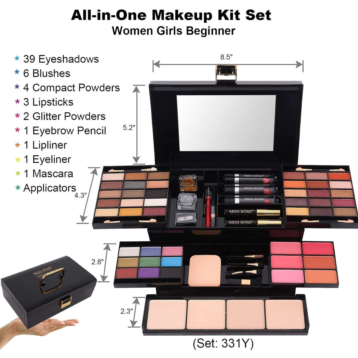 MISS ROSE M Paleta de maquillaje profesional de 58 colores, kit com...