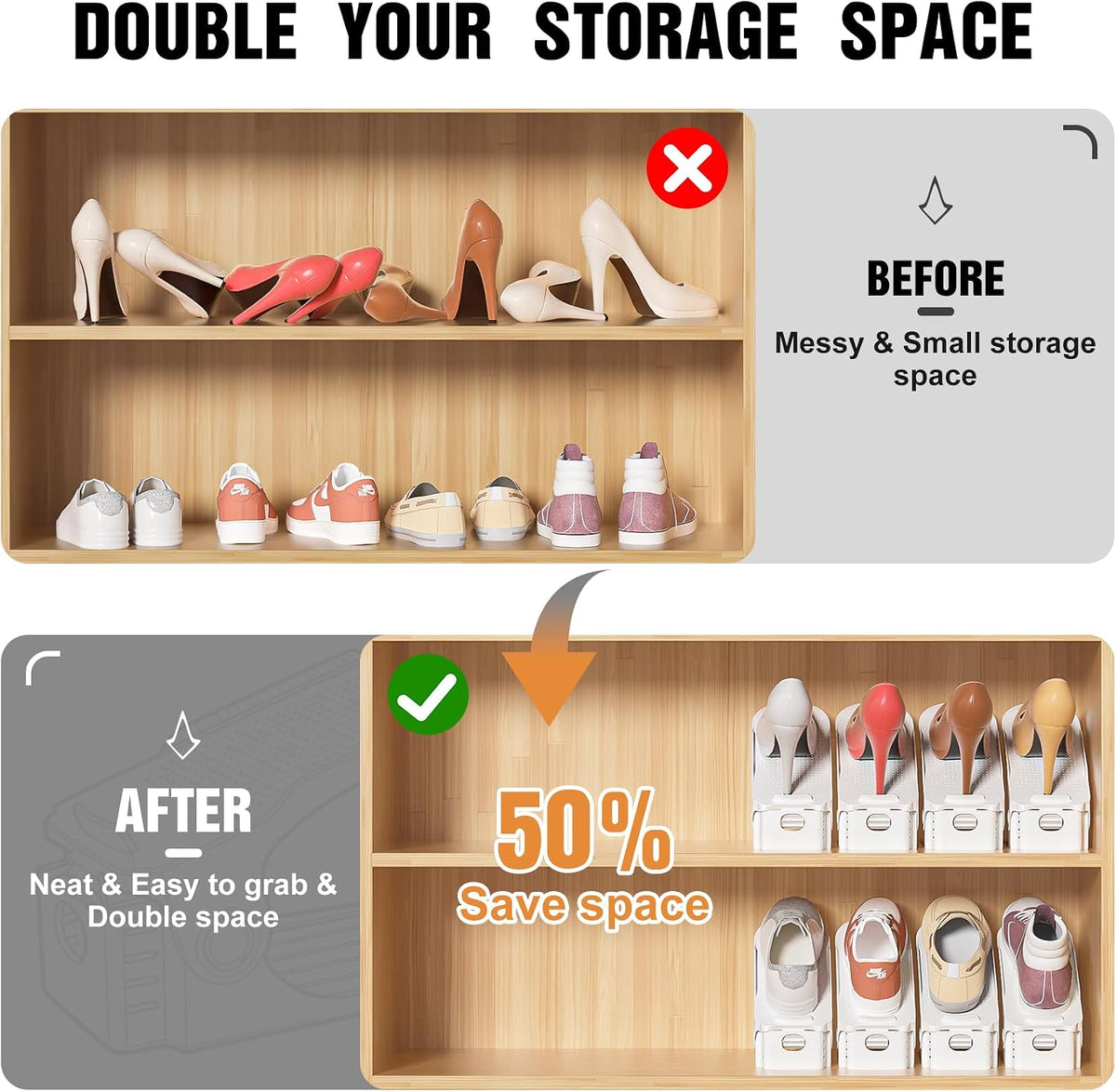 Neprock Organizador de Ranuras para Zapatos para Closet, Estante pa...
